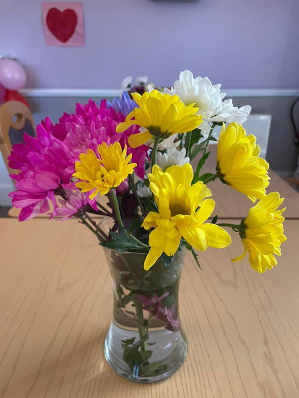 pink, yellow and white flowers