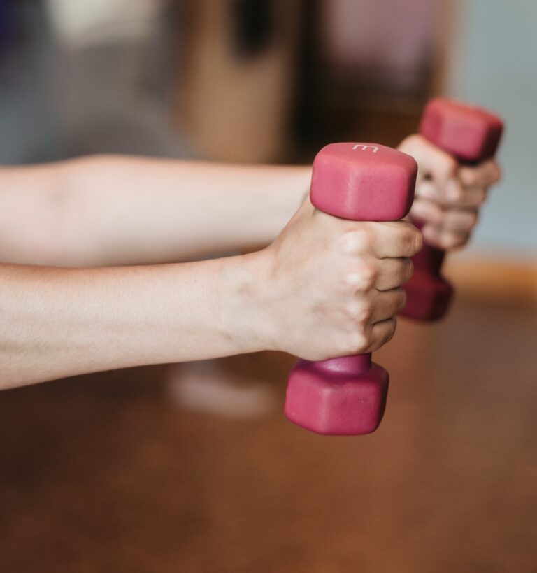 person holding dumbbels