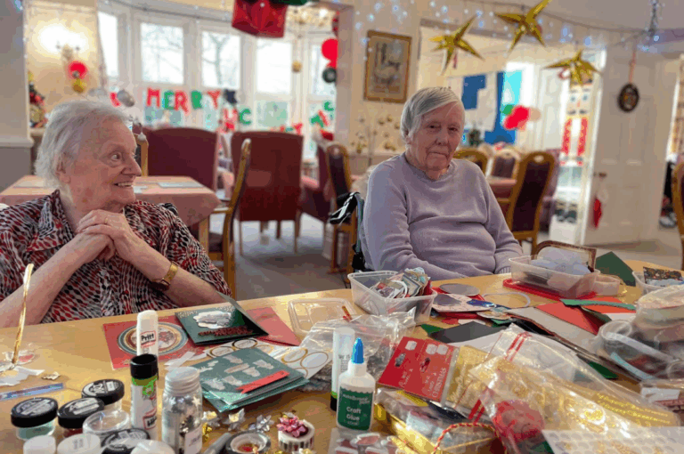 Two lovely ladies enjoying care home christmas activities
