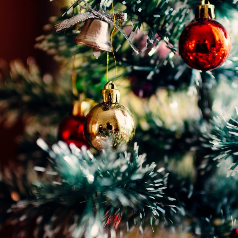 Christmas tree with various decorations
