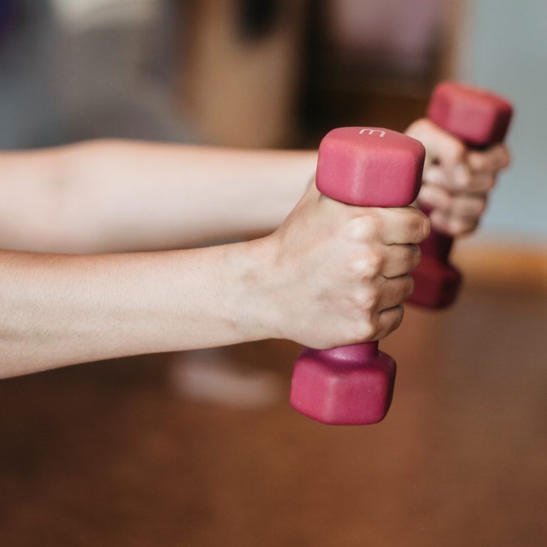 person holding dumbbels